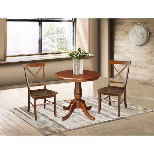 International Concepts Round 30 in Round Top Pedestal Table with 2 Chairs, Espresso, 30 in W, 30 in L, 29.1 in H, Wood K581-30RT-C613-2 - main